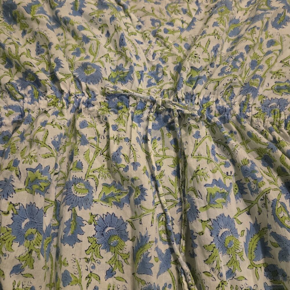 Holicow India Cotton Floral Kaftan Blouse One Size Boho Blue Green Tunic Top - Picture 4 of 8